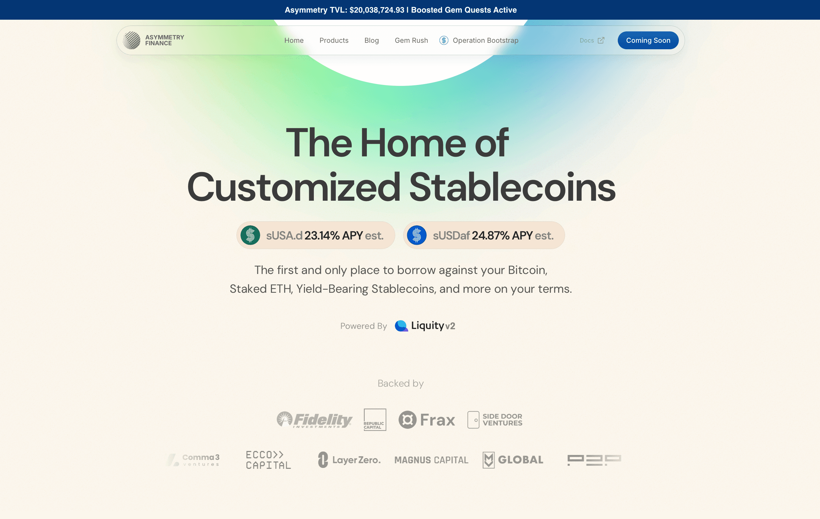Asymmetry Finance landing-page design source