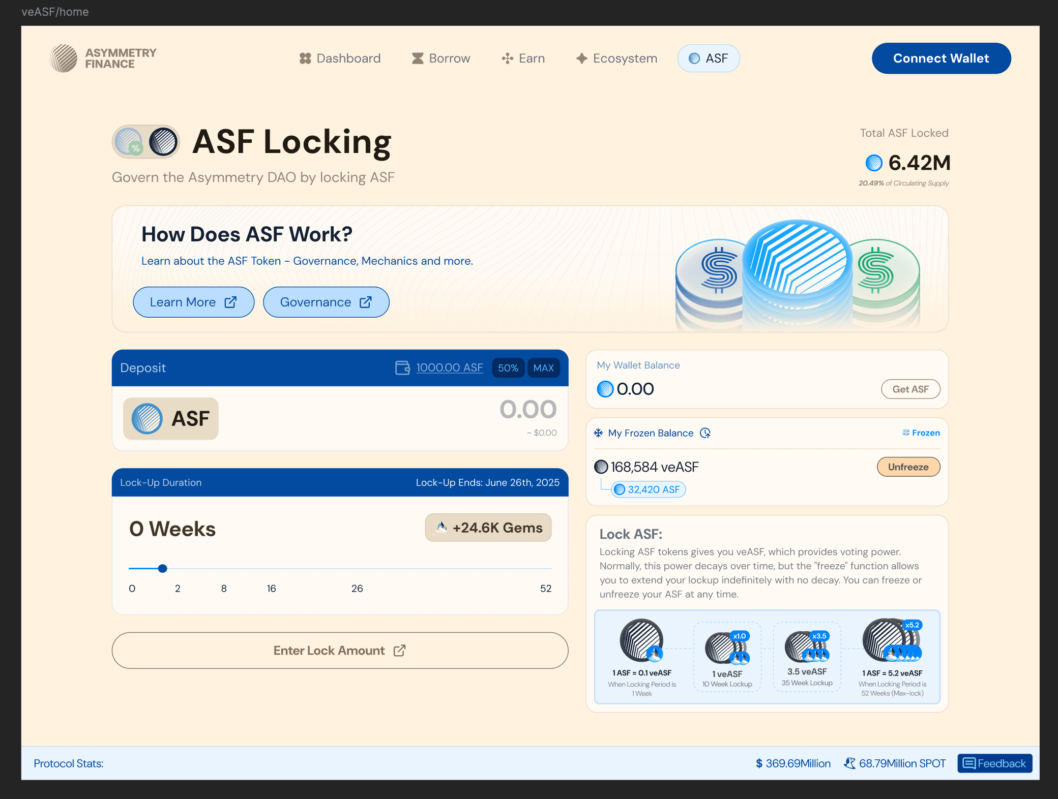 Asymmetry Finance locking interface design source